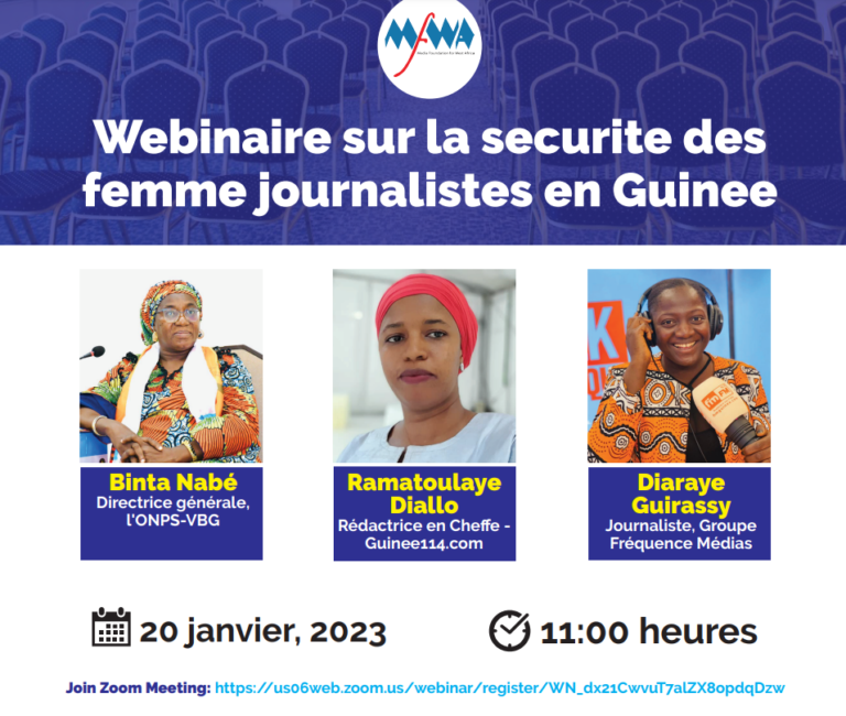 La MFWA et ses partenaires organisent des séminaires en lignes sur la sécurité des femmes journalistes en Guinée